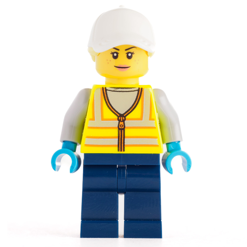LEGO Woman, Vibrant Yellow Safety Vest, White Cap (fig-012798)