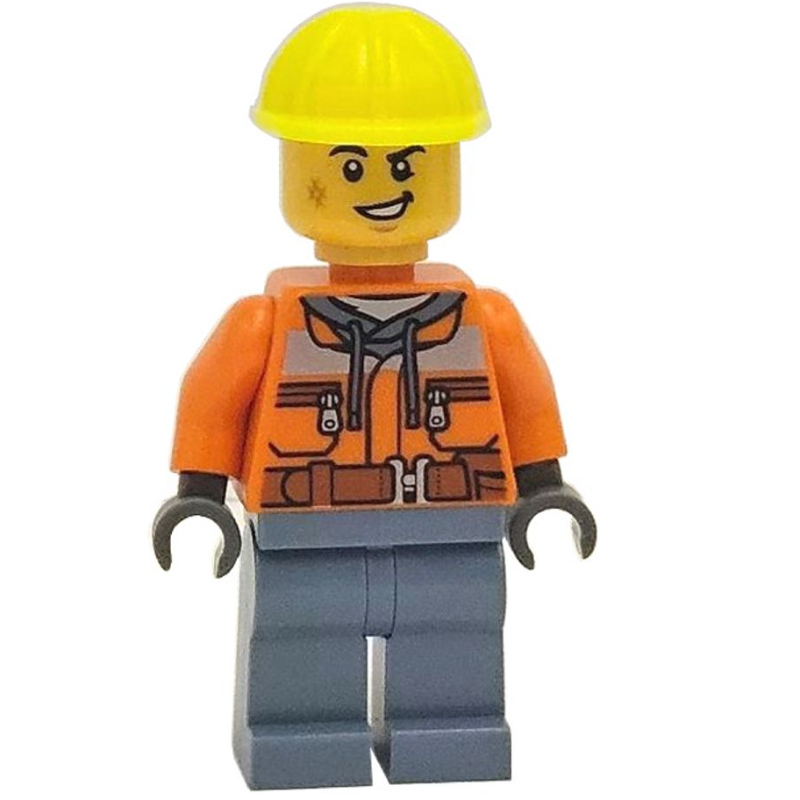LEGO Man, Orange Safety Jacket, Sand Blue Legs, Vibrant Yellow Hard Hat (fig-012804)