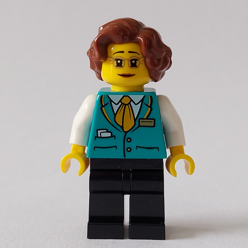 LEGO Train Conductor, Dark Turquoise Vest, Reddish Brown Hair, Glasses (fig-012809)
