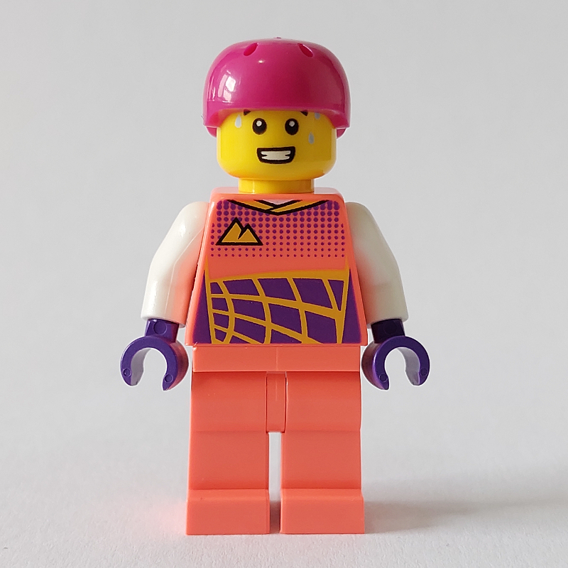 LEGO Cyclist, Coral Racing Suit, Magenta Bike Helmet (fig-012813)