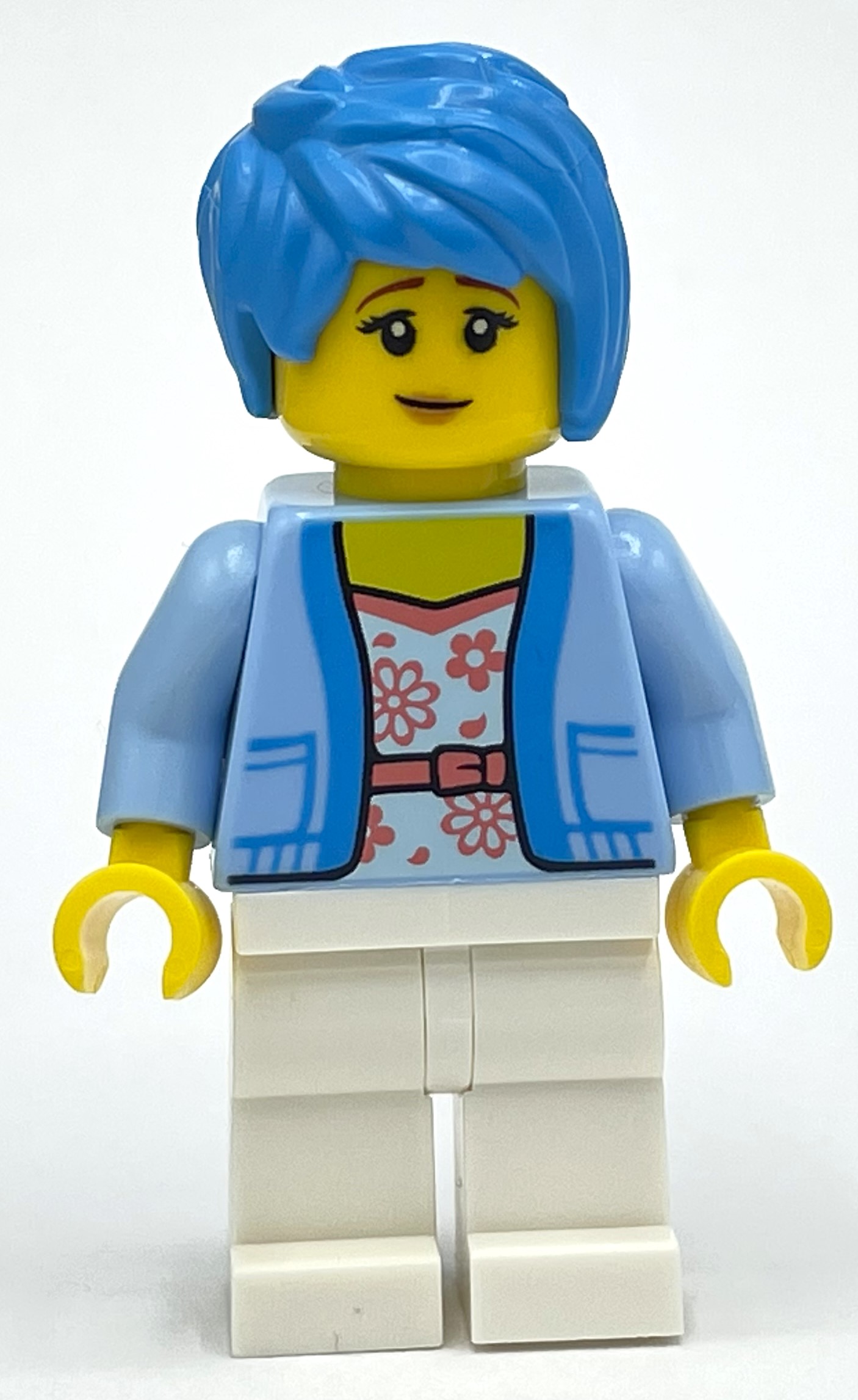 LEGO Bright Light Blue Torso, White Legs, Dark Azure Hair (fig-012874)
