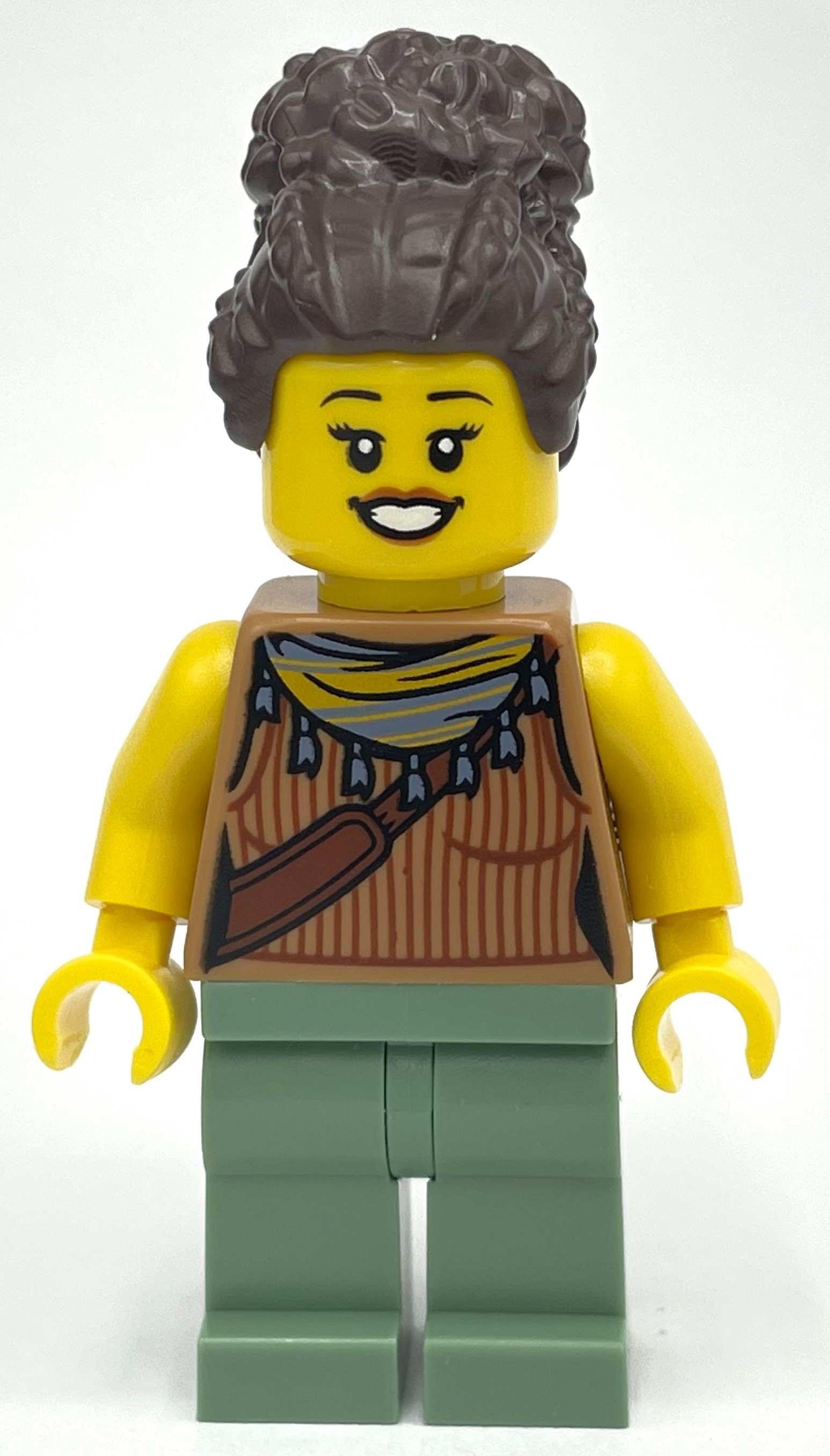 LEGO Medium Nougat Torso, Sand Green Legs, Dark Brown Hair (fig-012877)