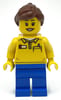 LEGO Employee, Yellow Torso, Blue Legs, Reddish Brown