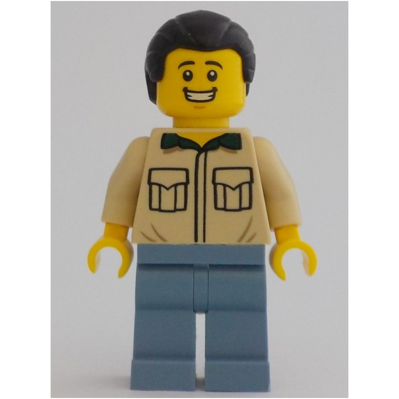 LEGO Tan Torso, Sand Blue Legs, Black Hair (fig-012893)