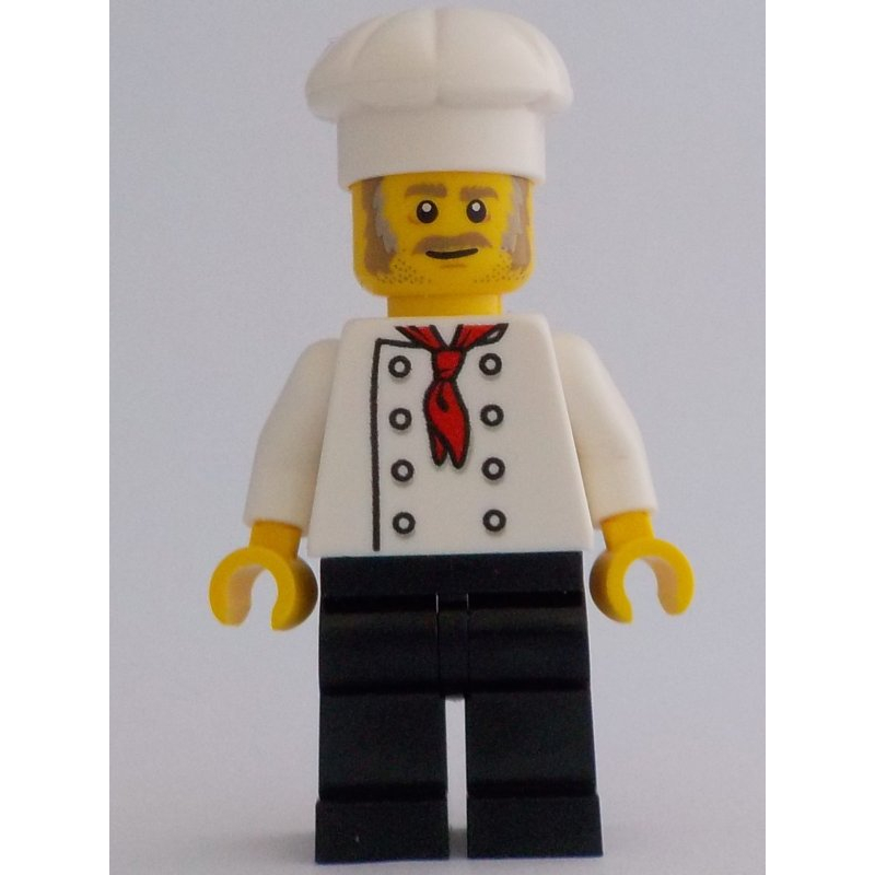 LEGO Chef - White Torso, Black Legs, White Hat, Light Bluish Grey Sideburns (fig-012895)