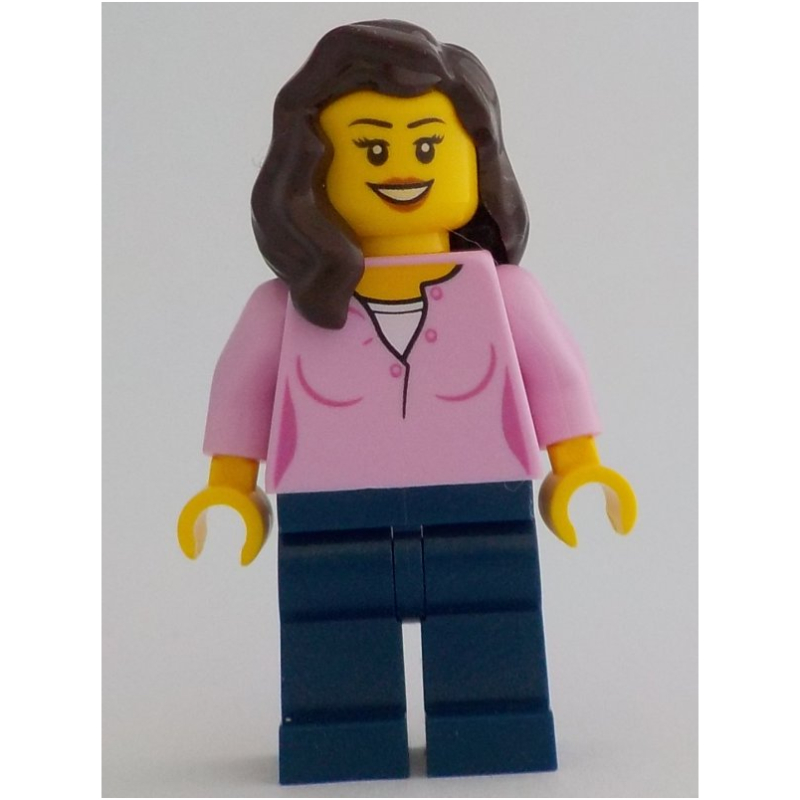 LEGO Bright Pink Torso, Dark Blue Legs, Dark Brown Hair (fig-012897)