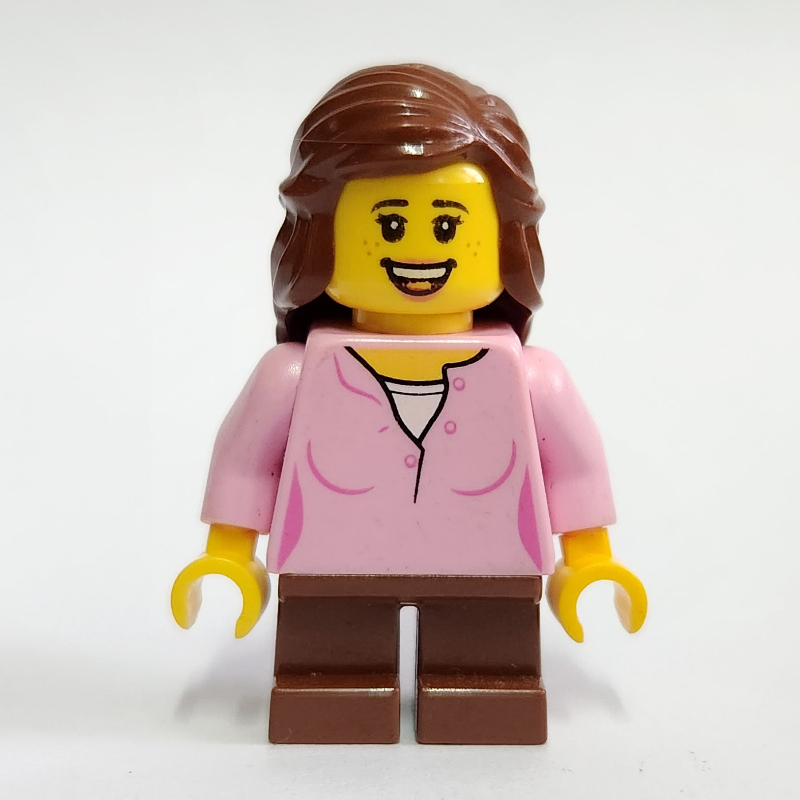 LEGO Kid - Bright Pink Torso, Reddish Brown Legs, Reddish Brown Hair (fig-012959)