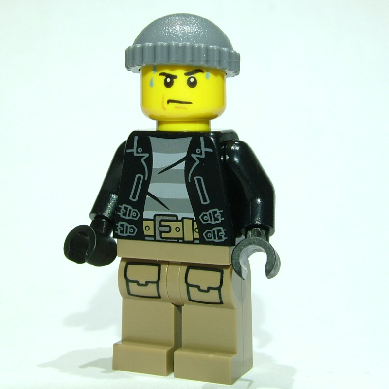 LEGO Criminal, Black Torso, Dark Tan Legs, Dark Bluish Grey Cap (fig-013180)