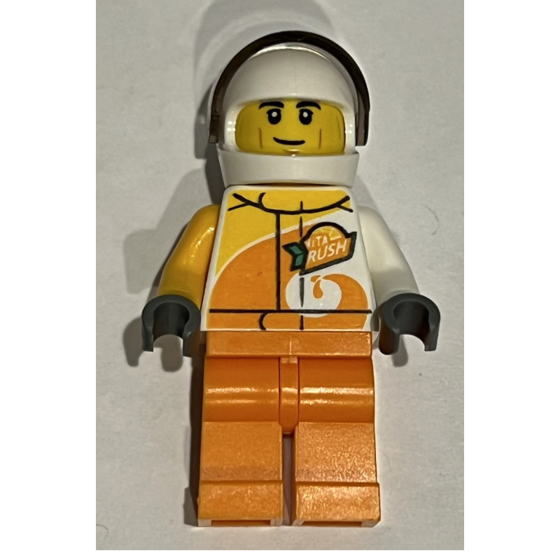 LEGO Racer, White and Orange Jumpsuit with 'VITA RUSH', White Helmet with Visor (3626cpr3025 Head) (fig-013181)