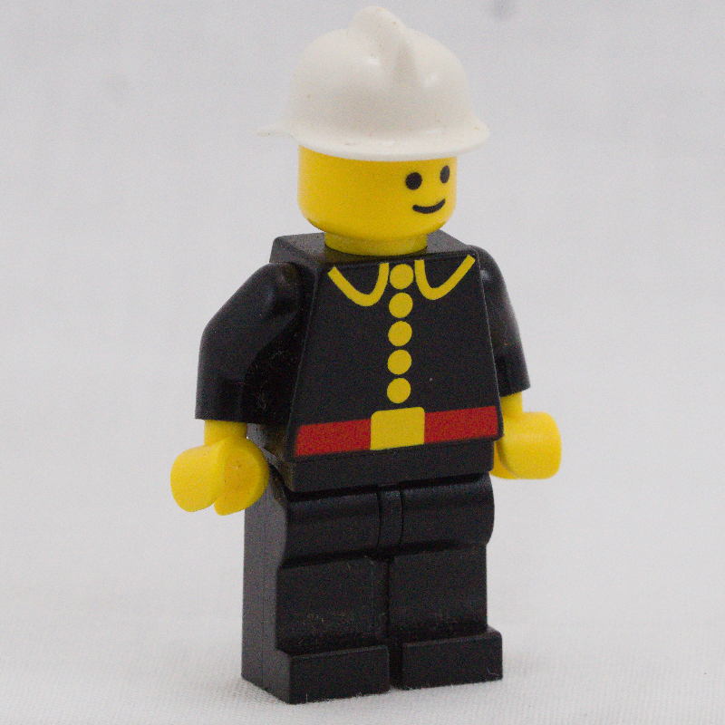 LEGO Fireman, Classic, Black Fire Jacket with Red Belt and Buttons, White Helmet (Re-issue Torso) (fig-013211)