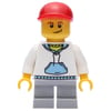 Boy, White and Blue Hoodie, Short Light Bluish Gray Legs, Red Cap (3626c Head)
