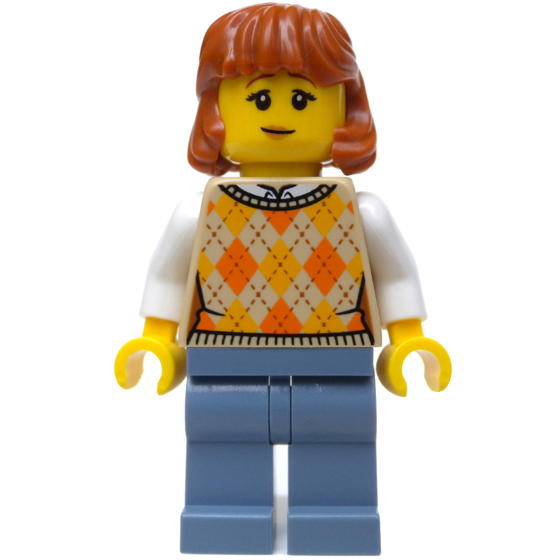 LEGO Tan Torso, Sand Blue Legs, Dark Orange Hair (fig-013236)