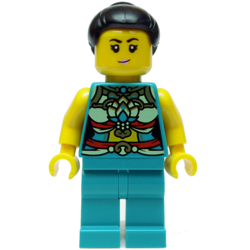 LEGO Dark Turquoise Torso, Chinese Decorations, Dark Turquoise Legs, Black Hair Bun (fig-013237)