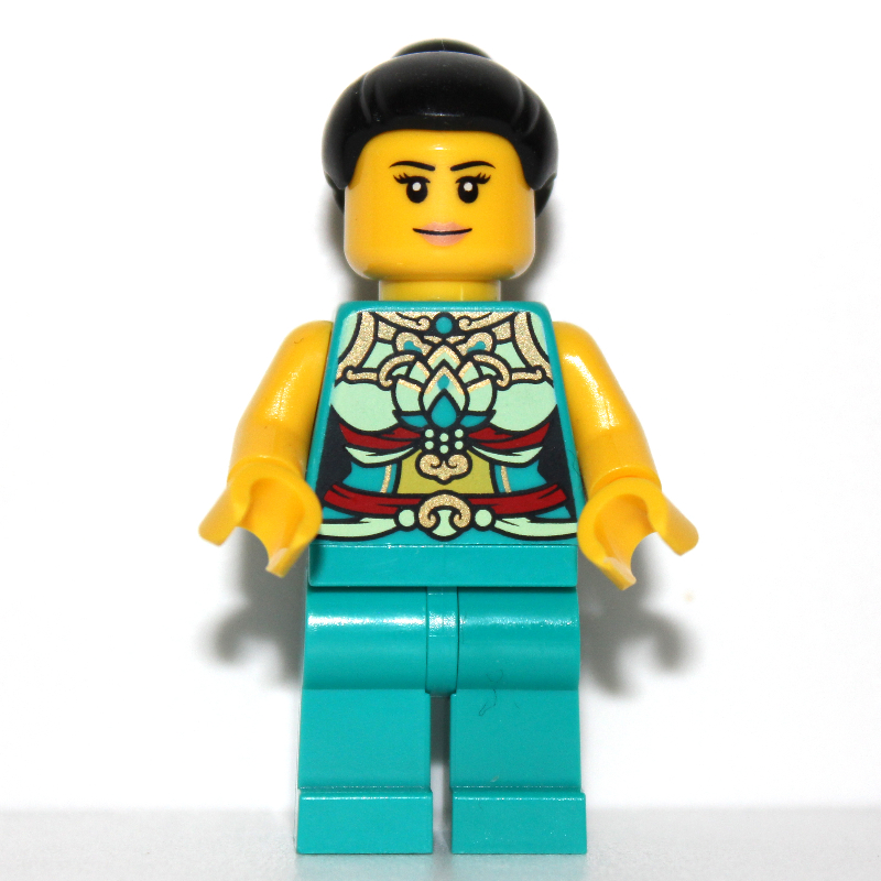 LEGO Dark Turquoise Torso, Chinese Decorations, Dark Turquoise Legs, Black Hair Bun (fig-013239)