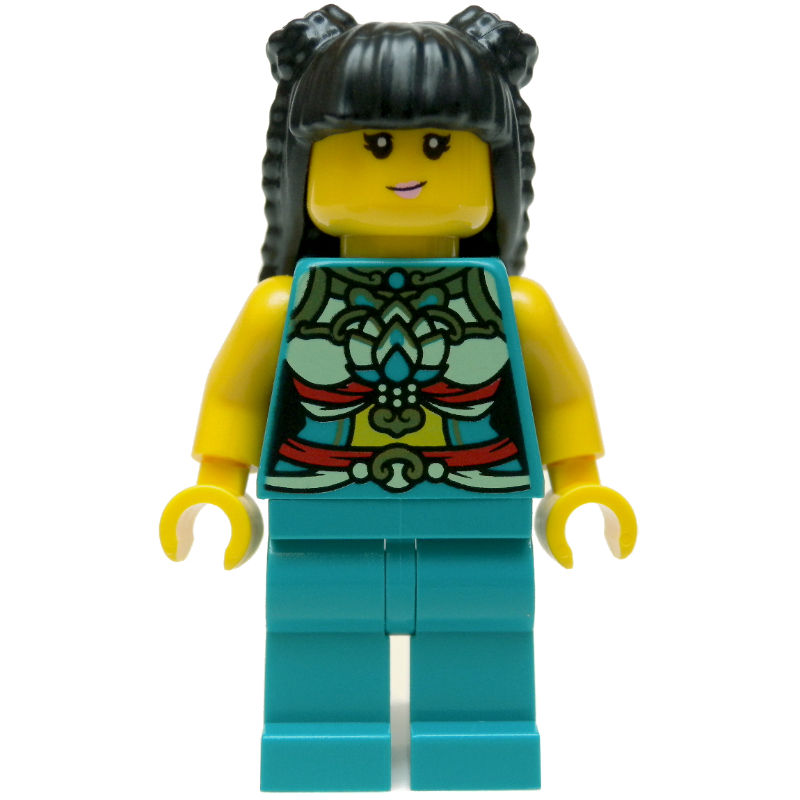 LEGO Dark Turquoise Torso, Chinese Decorations, Dark Turquoise Legs, Black Hair Long (fig-013240)
