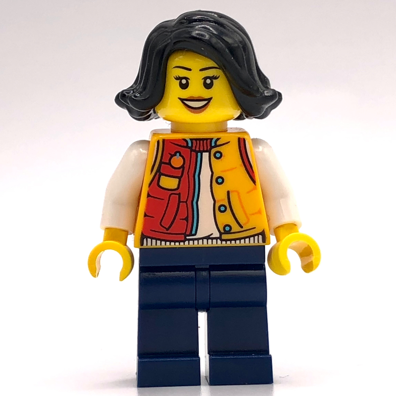 LEGO Orange Torso, Dark Blue Legs, Black Hair (fig-013241)