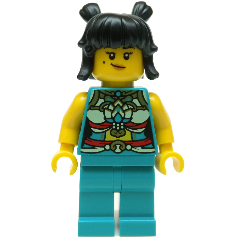 LEGO Dark Turquoise Torso, Chinese Decorations, Dark Turquoise Legs, Black Hair 2 Bunds (fig-013242)
