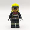 Firefighter, Black Suit, Vibrant Green Helmet with Visor, Glasses