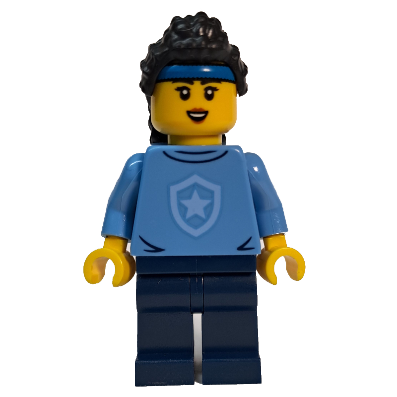 LEGO Police Officer, Sweater with Police Badge, Black Hair, Blue Hairband (fig-013317)