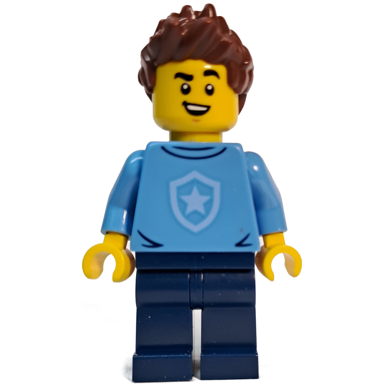 LEGO Police Officer, Sweater with Police Badge, Spiked Reddish Brown Hair (fig-013318)