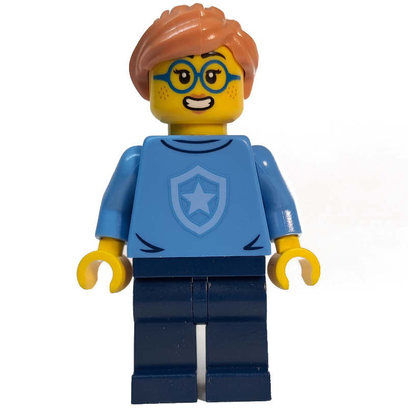 LEGO Police Officer, Sweater with Police Badge, Nougat Hair, Glasses (fig-013319)