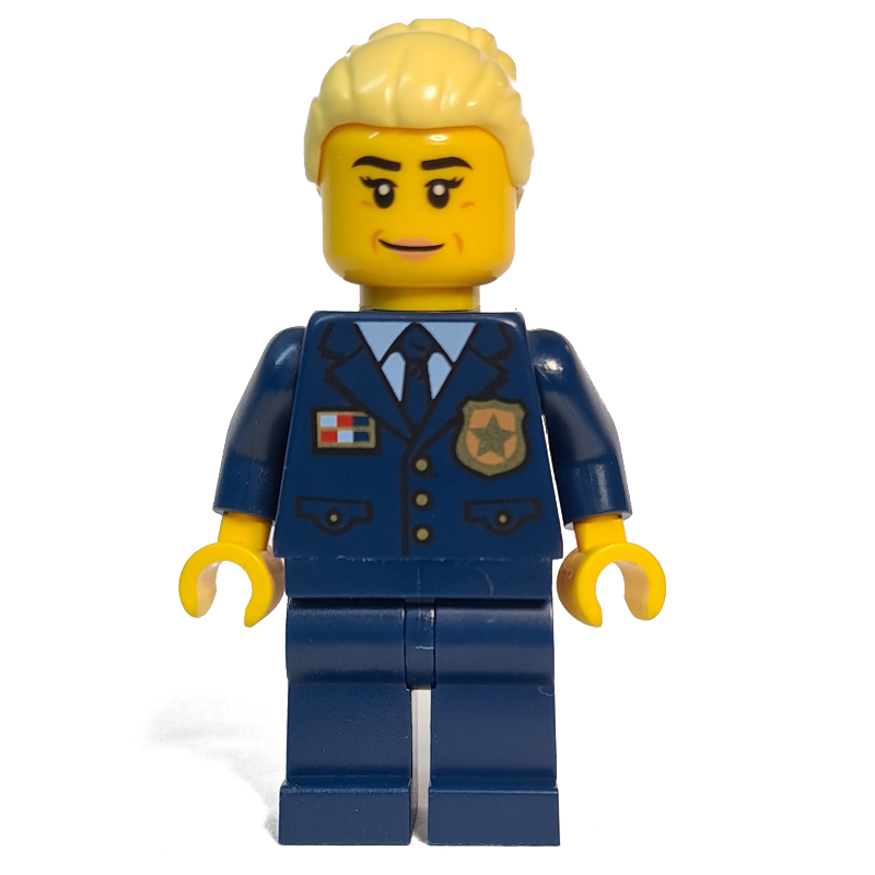 LEGO Police Officer, Dark Blue Suit with Police Badge, Bright Light Yellow Hair (fig-013321)