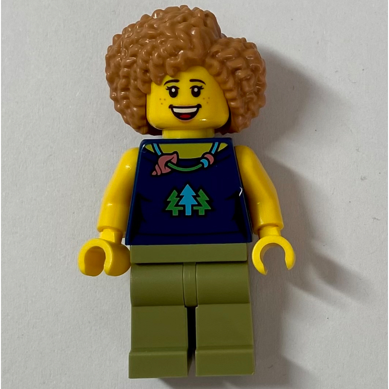 LEGO Woman, Dark Blue Top, Olive Green Legs, Medium Nougat Hair (fig-013324)