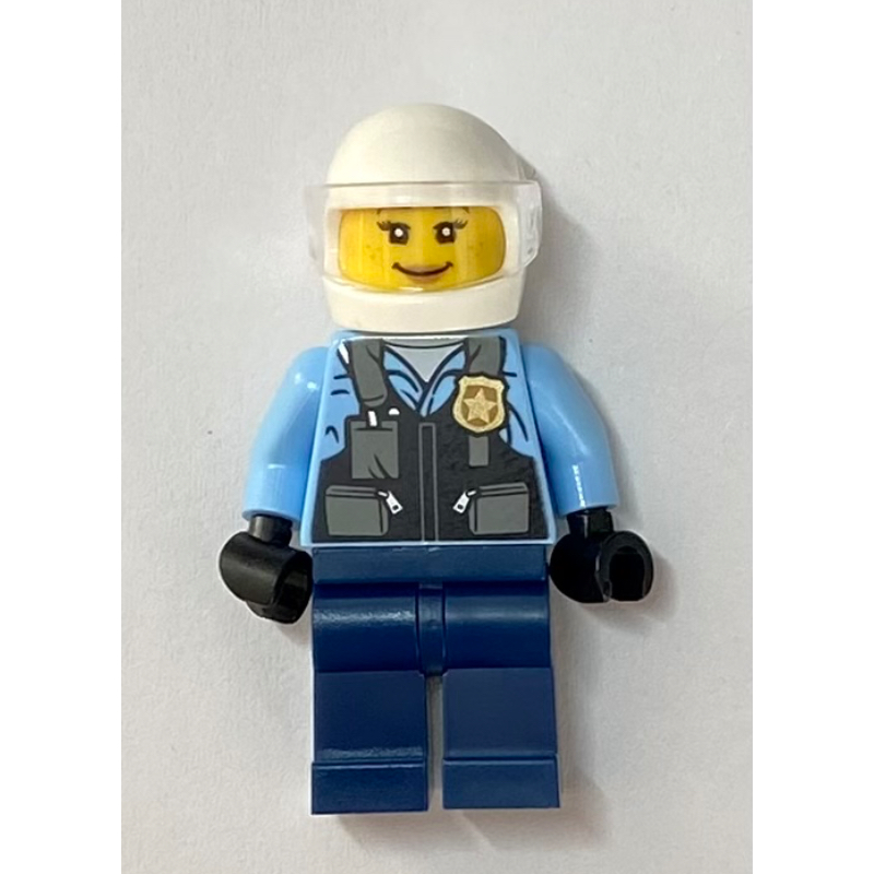 LEGO Policewoman, Bright Light Blue Shirt, Dark Blue Legs, White Helmet an Visor (fig-013326)