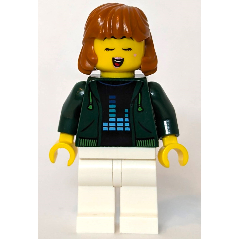 LEGO Woman, Dark Green Jacket, White Legs, Dark Orange Hair (fig-013332)
