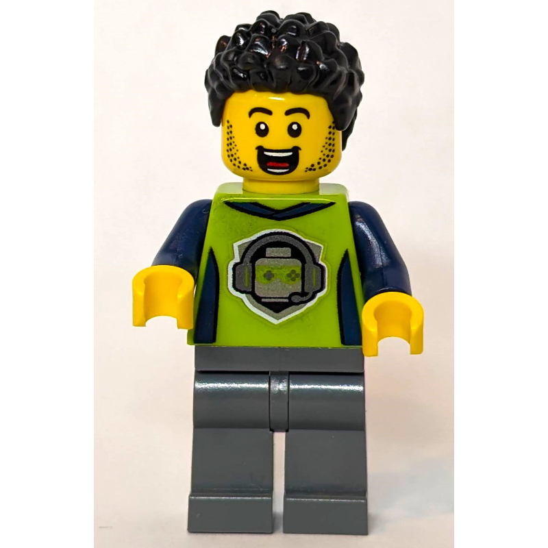 LEGO Man, Lime Jacket, Dark Bluish Gray Legs, Black Hair (fig-013333)