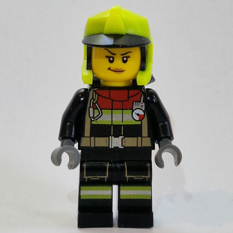 LEGO Firefighter, Black Fire Suit, Vibrant Yellow Helmet (fig-013334)