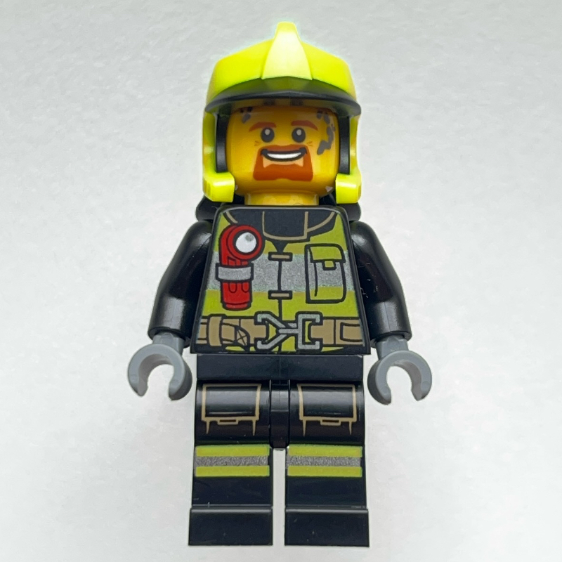 LEGO Firefighter, Black Fire Suit with Red Flashlight, Vibrant Yellow Helmet (fig-013335)