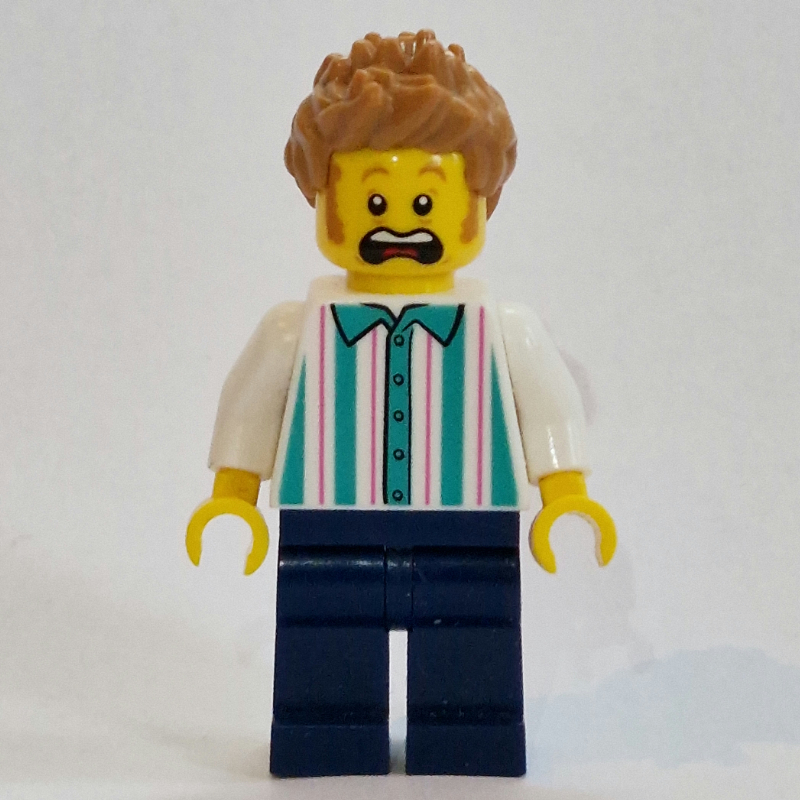 LEGO Vendor, White and Dark Turquoise Striped Shirt, Medium Nougat Hair (fig-013336)