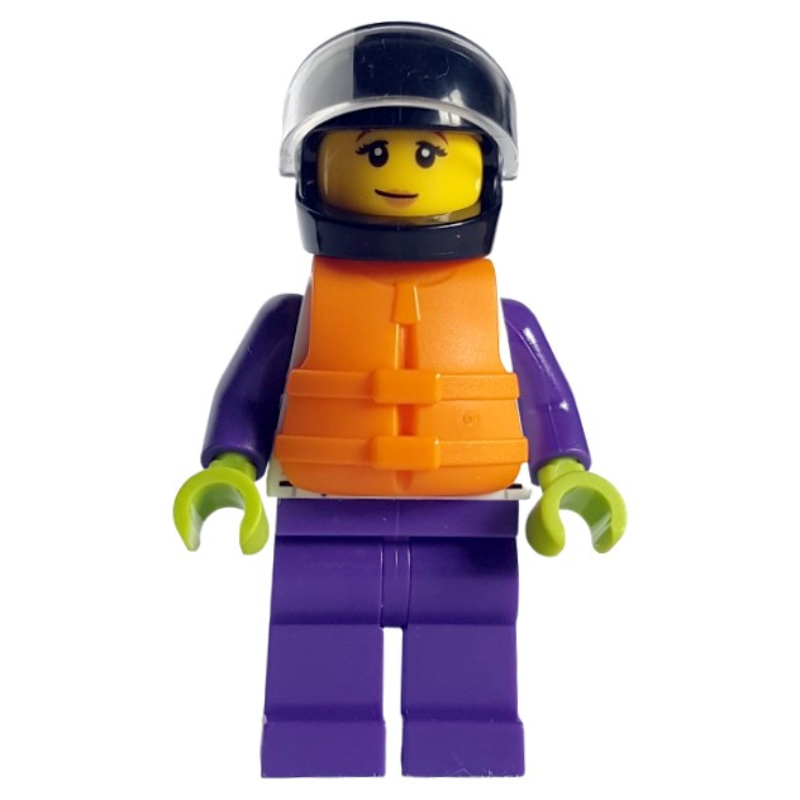 LEGO Boat Racer, White and Dark Purple Race Suit, Orange Life Vest, Black Helmet (fig-013339)