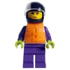 Boat Racer, White and Dark Purple Race Suit, Orange Life Vest, Black Helmet