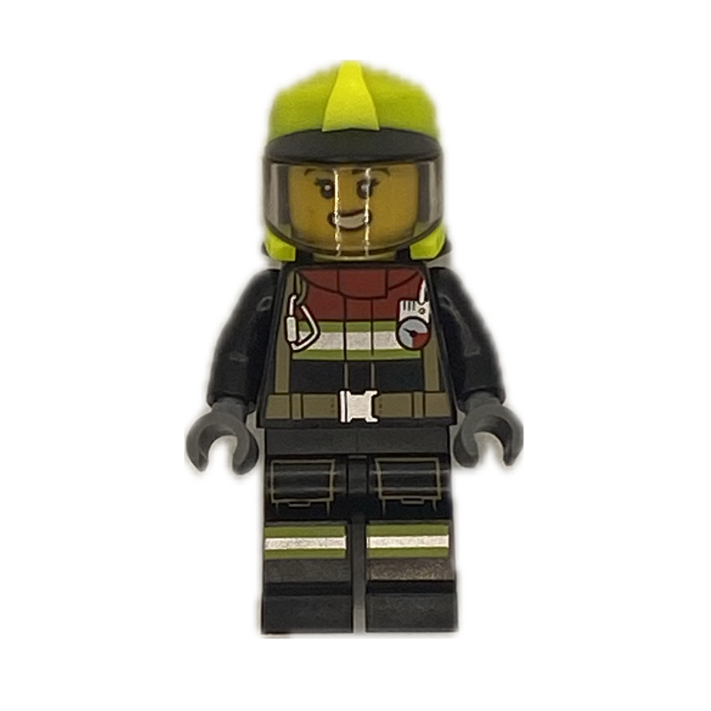 LEGO Firefighter, Black Fire Suit, Vibrant Yellow Helmet with Visor (fig-013341)