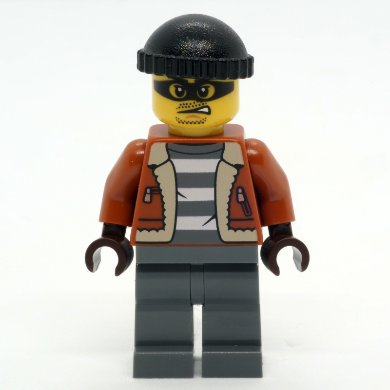 LEGO Criminal, Dark Orange Jacket, Dark Bluish Gray Legs, Black Beanie (fig-013345)