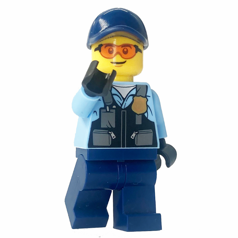 LEGO Police Officer, Bright Light Blue Shirt, Dark Blue Vest, Legs, and Cap (fig-013346)