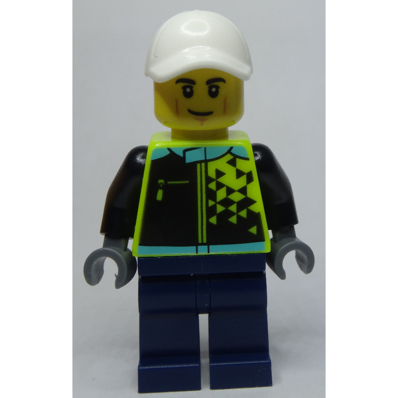 LEGO Racer, Vibrant Yellow and Dark Blue Race Suit, White Cap (fig-013352)