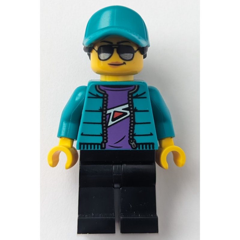LEGO Woman, Dark Turquoise Jacket and Cap, Black Legs (fig-013357)