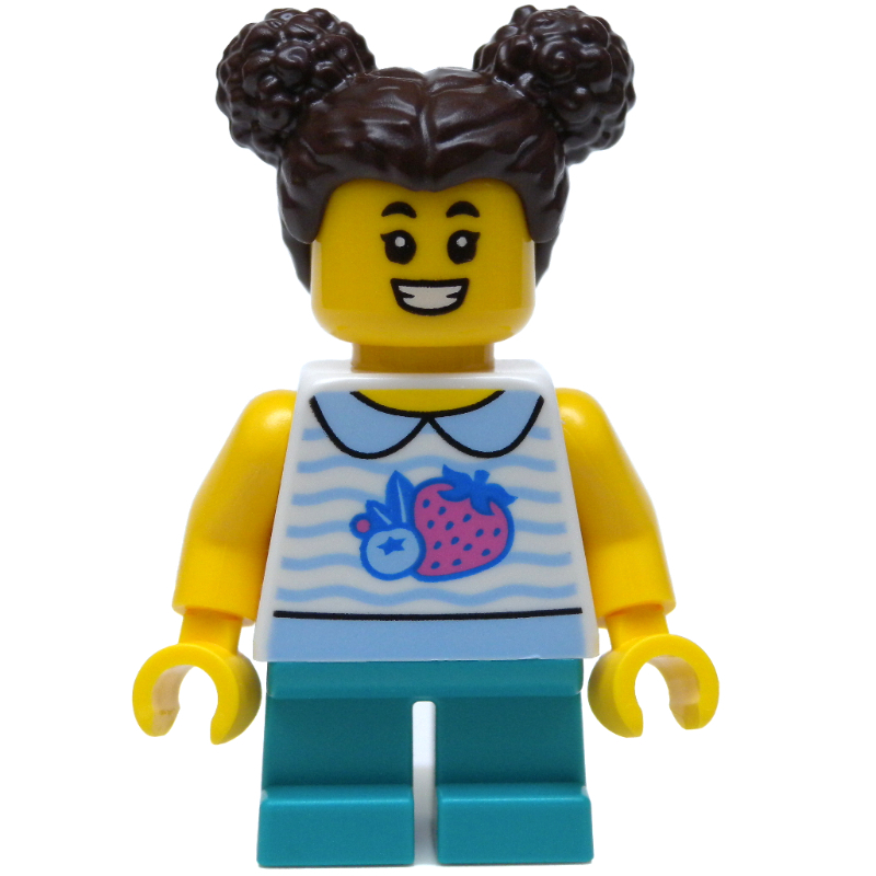 LEGO Girl, White Vest, Short Dark Turquoise Legs, Dark Brown Hair (fig-013364)