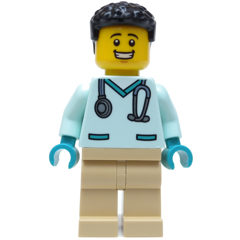 LEGO Vet, Light Aqua Shirt, Tan Legs, Black Hair (fig-013365)