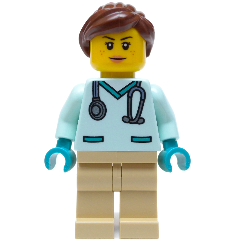 LEGO Vet, Light Aqua Shirt, Tan Legs, Reddish Brown Ponytail (fig-013366)