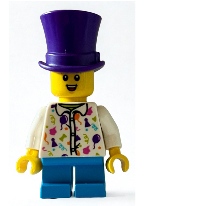 LEGO Boy, White Shirt with Balloons, Dark Purple Top Hat (fig-013498)
