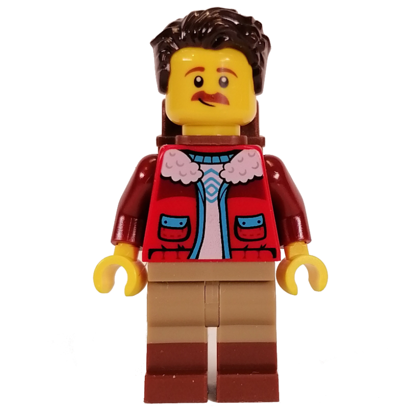 LEGO Red Torso, Dark Tan/Reddish Brown Legs, Dark Brown Hair, Backpack (fig-013501)