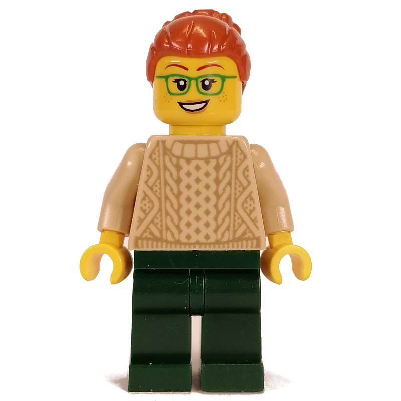 LEGO Tan Torso, Dark Green Legs, Dark Orange Hair (fig-013502)