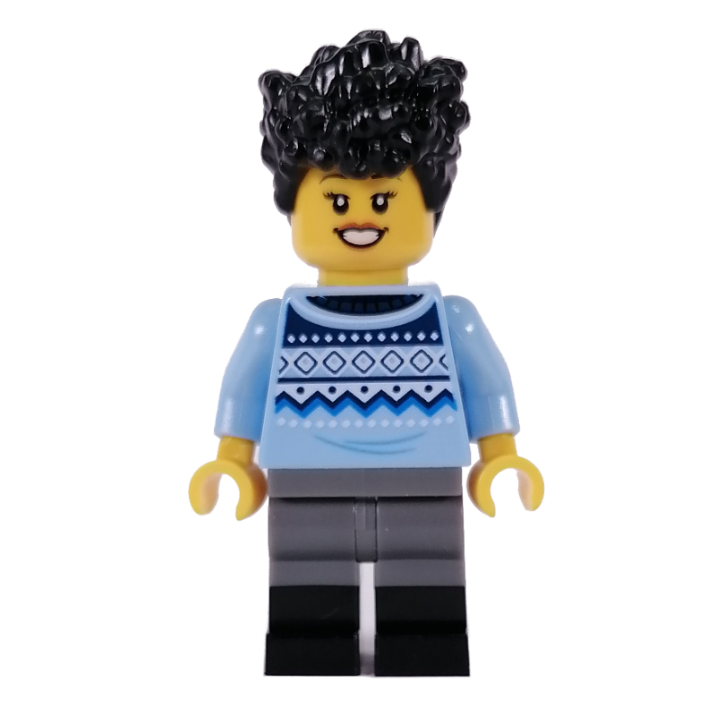 LEGO Bright Light Blue Torso, Dark Bluish Grey/Black Legs, Black Hair (fig-013504)