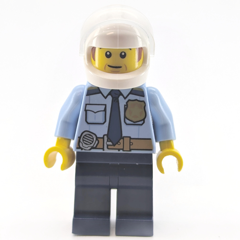 LEGO Police Officer - Bright Light Blue Torso, Dark Blue Legs, White Helmet (fig-013505)