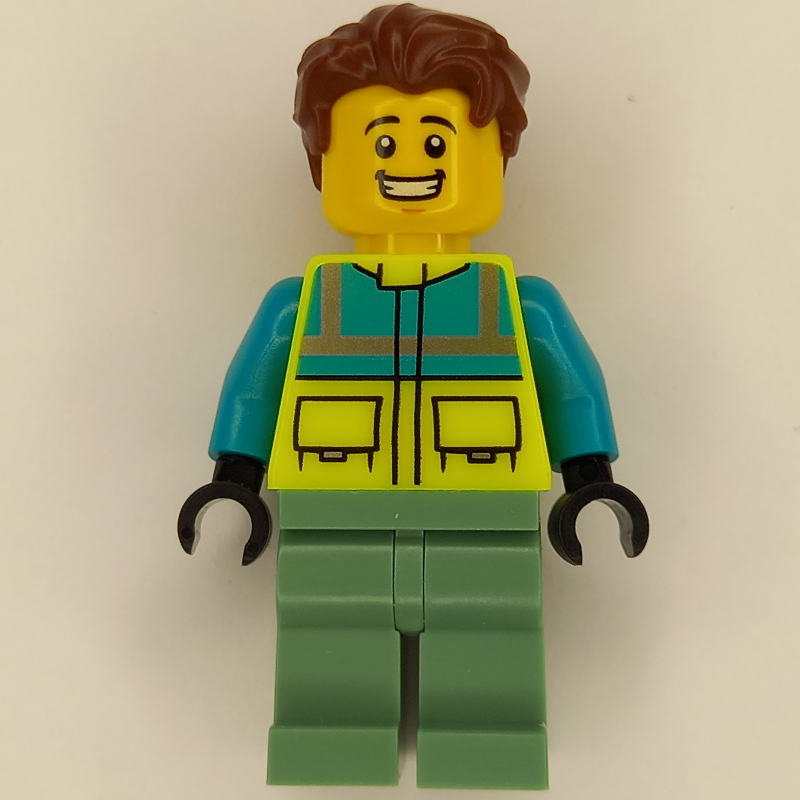LEGO Paramedic - Vibrant Yellow Torso, Sand Green Legs, Reddish Brown Hair (fig-013510)