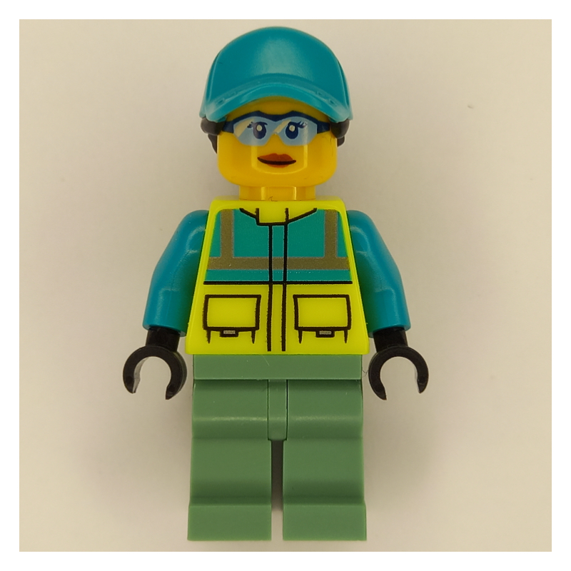 LEGO Paramedic - Vibrant Yellow Torso, Sand Green Legs, Dark Turquoise Cap (fig-013511)